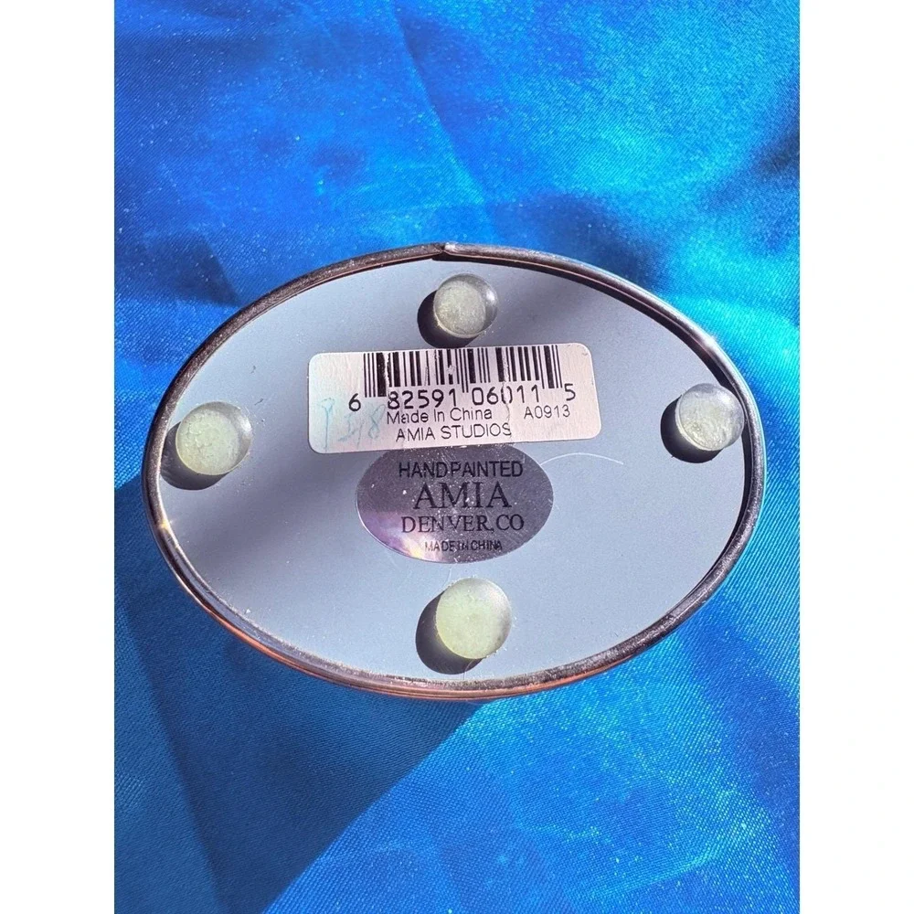 Amia Studios Hand Painted Dragonfly Glass Trinket Box Mirrored Jewelry Case‎